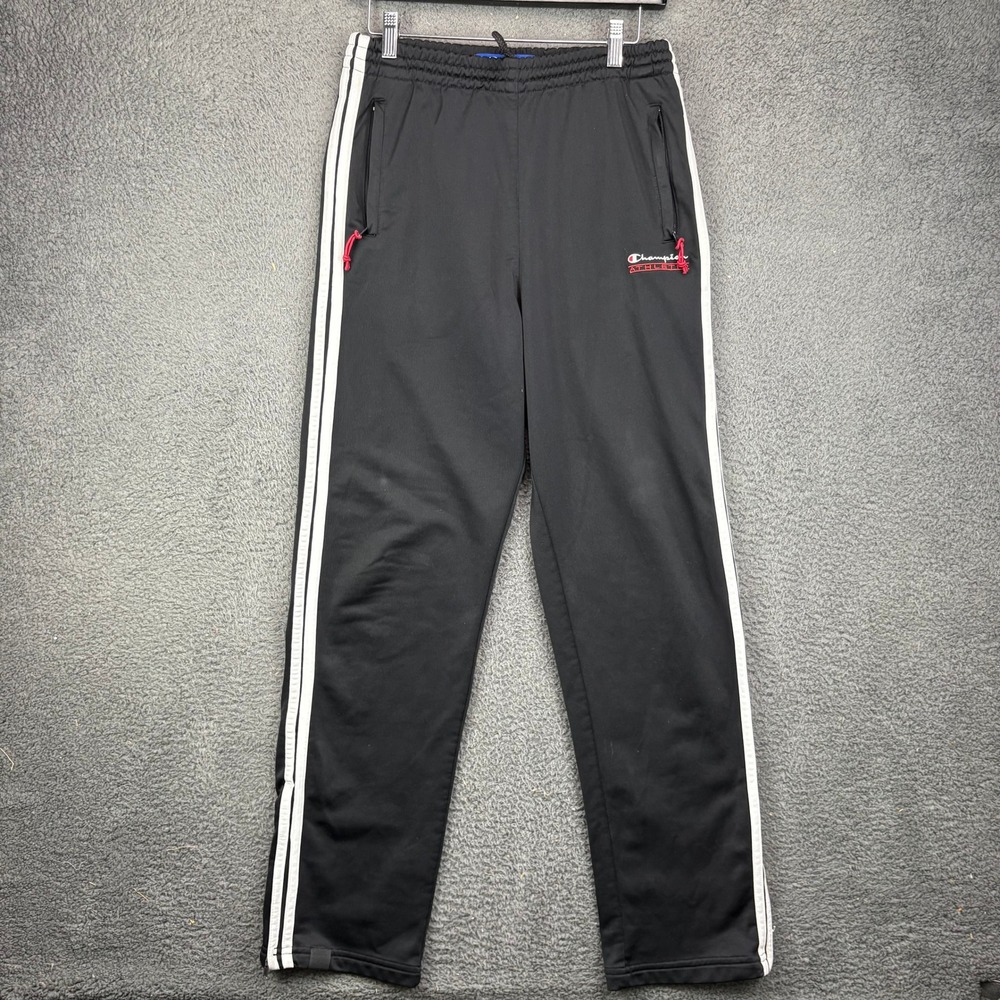 Champion Kids XL 18/20 Black Track Pants White Side Stripes Zip Pockets Athletic
